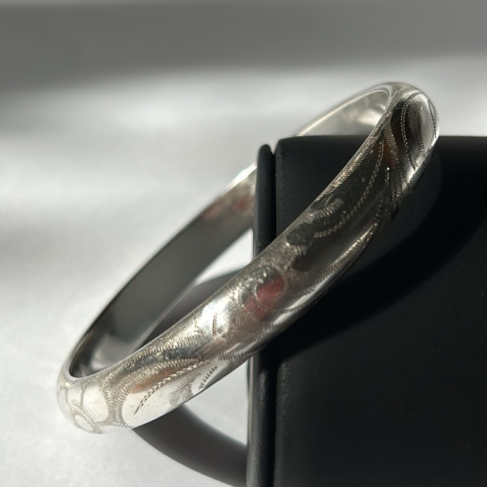 Solid Sterling Silver Etched Bangle Bracelet - image 1